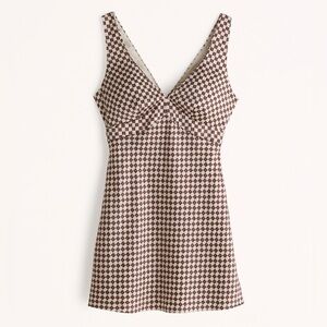 Abercrombie & Fitch Bias Satin Slip Mini Dress in Brown checkered print